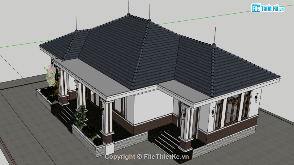 biệt thự 1 tầng,sketchup biệt thự 1 tầng,biệt thự sketchup,sketchup biệt thự