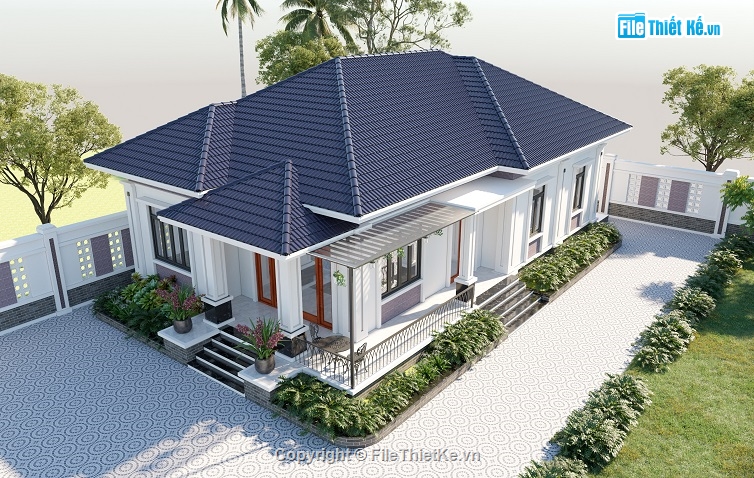 biệt thự 1 tầng,biệt thự sketchup,mẫu biệt thự 1 tầng