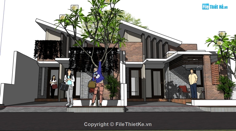 sketchup biệt thự,biệt thự 1 trệt 1 lầu,sketchup biệt thự 1 tầng,File biệt thự sketchup,File sketchup biệt thự 1 tầng