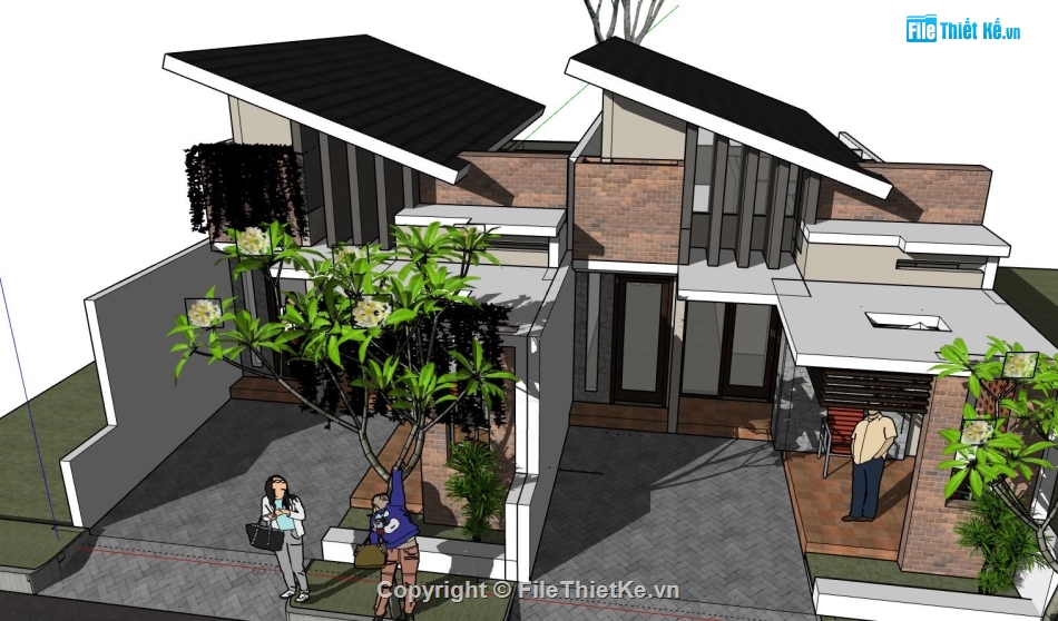 sketchup biệt thự,biệt thự 1 trệt 1 lầu,sketchup biệt thự 1 tầng,File biệt thự sketchup,File sketchup biệt thự 1 tầng