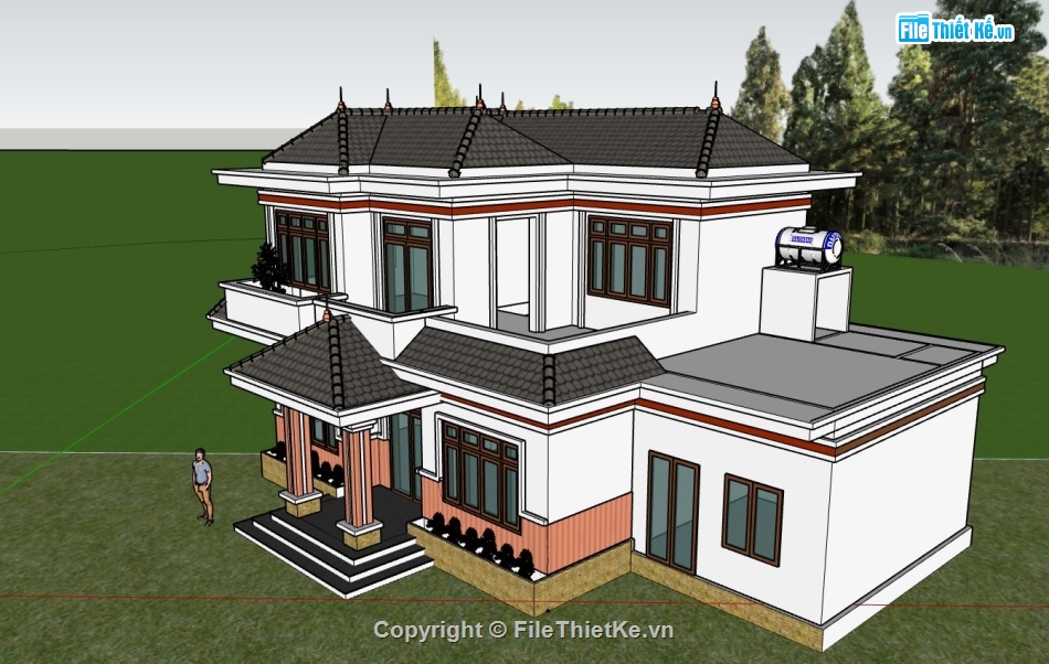 biệt thự 2 tầng,sketchup biệt thự 2 tầng,phối cảnh biệt thự 2 tầng,thiết kế biệt thự 2 tầng