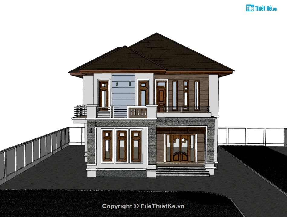 biệt thự 2 tầng,su biệt thự,sketchup biệt thự,su biệt thự 2 tầng