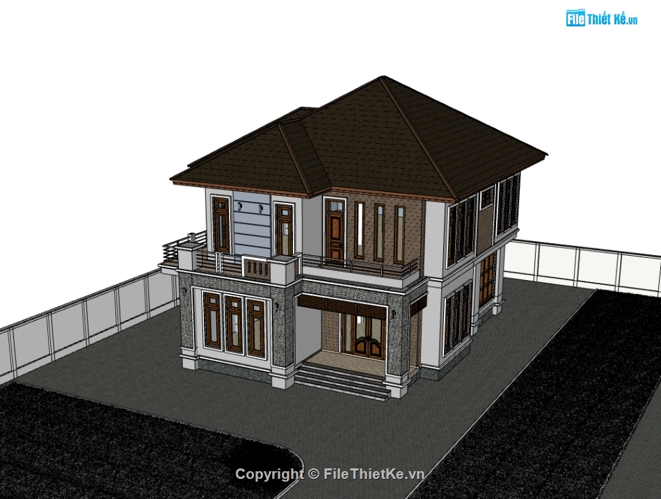 biệt thự 2 tầng,su biệt thự,sketchup biệt thự,su biệt thự 2 tầng