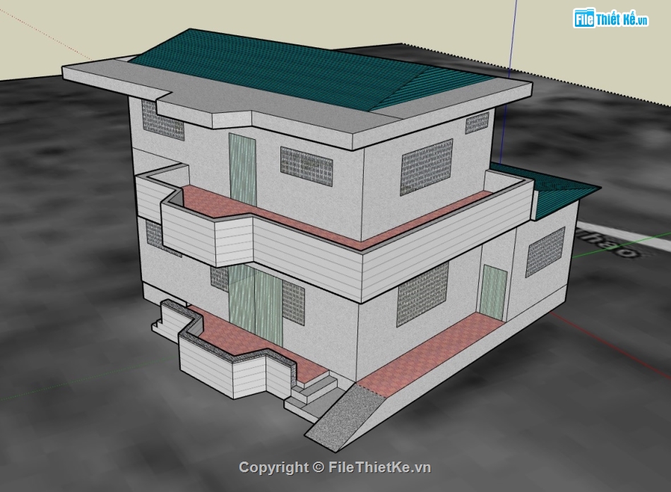 biệt thự 2 tầng,biệt thự sketchup,sketchup biệt thự