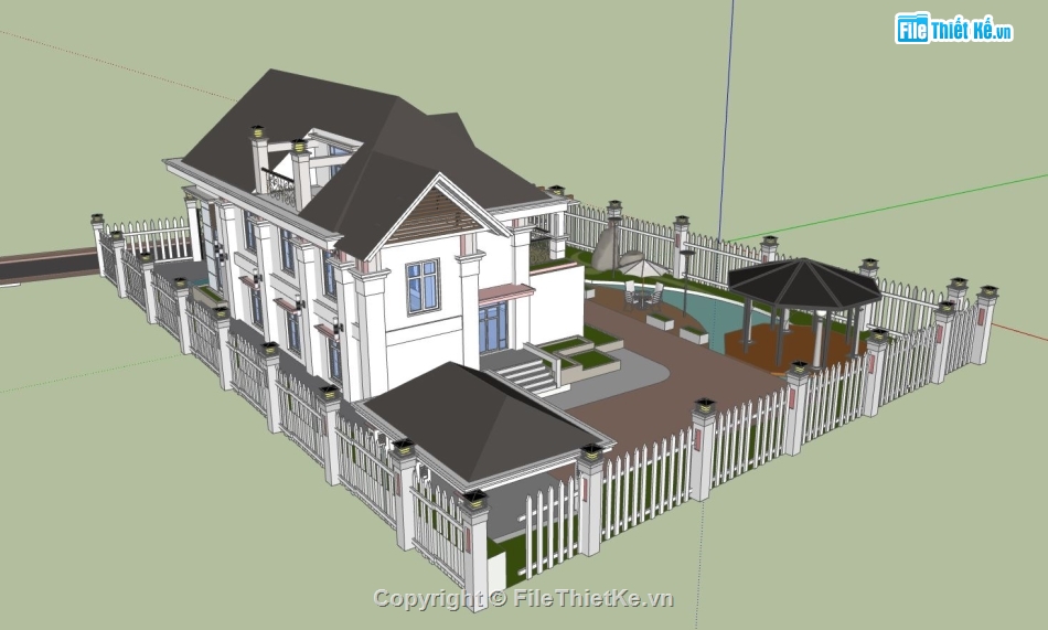 biệt thự 2 tầng,model su biệt thự 2 tầng,mẫu sketchup biệt thự 2 tầng