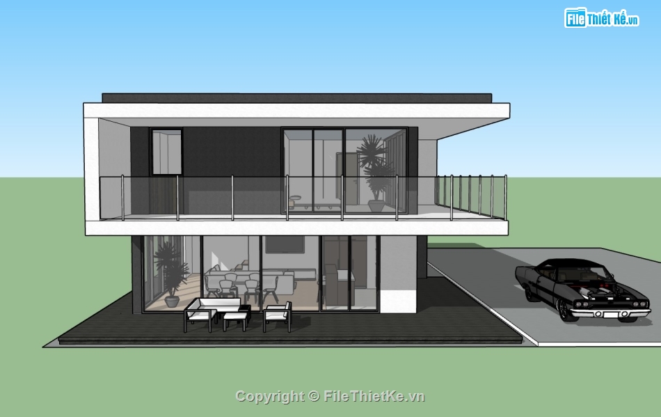 biệt thự 2 tầng,su biệt thự 2 tầng,sketchup biệt thự,su biệt thự