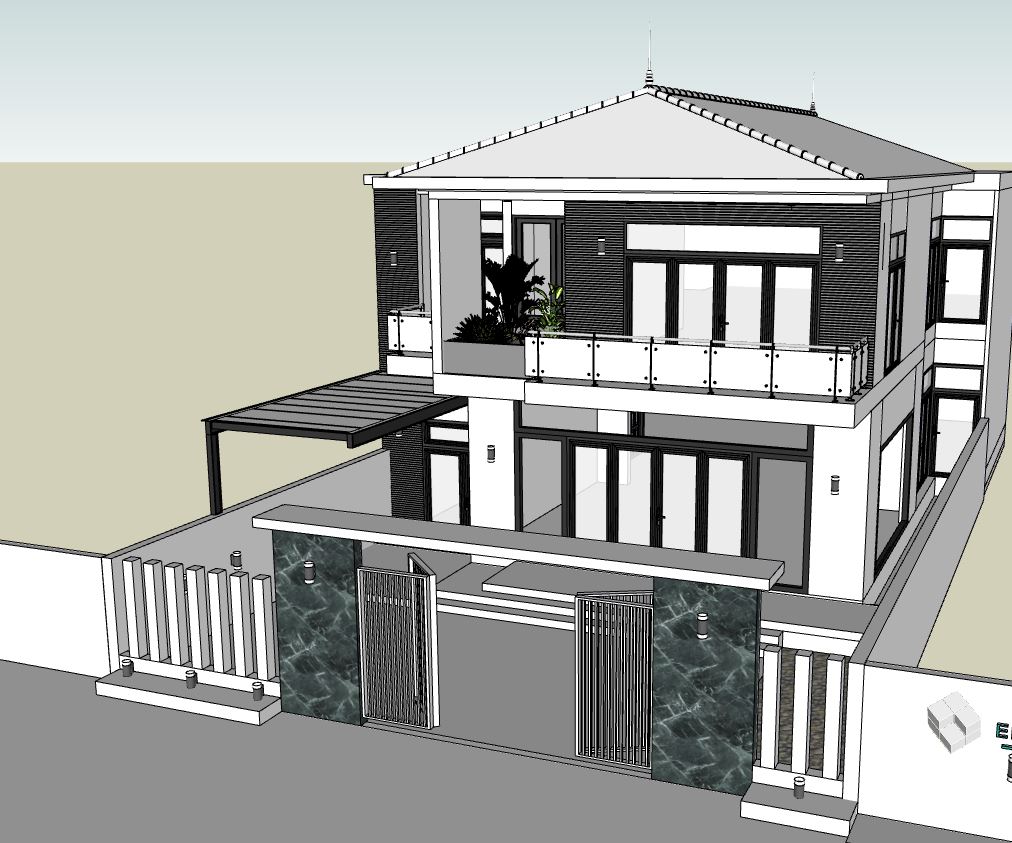 biệt thự 2 tầng,biệt thự sketchup,mẫu biệt thự 2 tầng đẹp,phối cảnh biệt thự