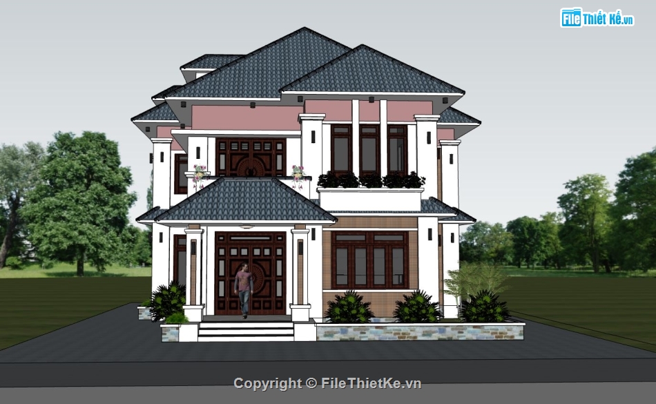 biệt thự 2 tầng,model su biệt thự 2 tầng,mẫu sketchup biệt thự 2 tầng,phối cảnh biệt thự 2 tầng