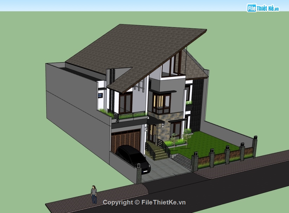 biệt thự 2 tầng,biệt thự sketchup,sketchup biệt thự,su biệt thự 2 tầng