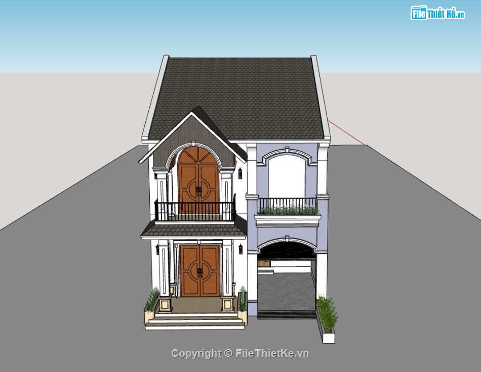 biệt thự 2 tầng,sketchup biệt thự 1 tầng,biệt thự 3D sketchup