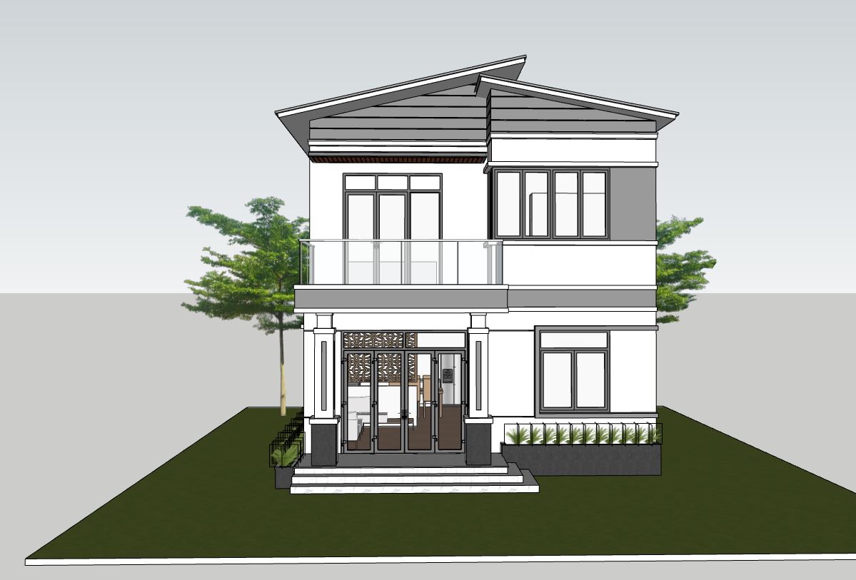 biệt thự 2 tầng,biệt thự sketchup,mẫu sketchup biệt thự 2 tầng,thiết kế biệt thự 2 tầng