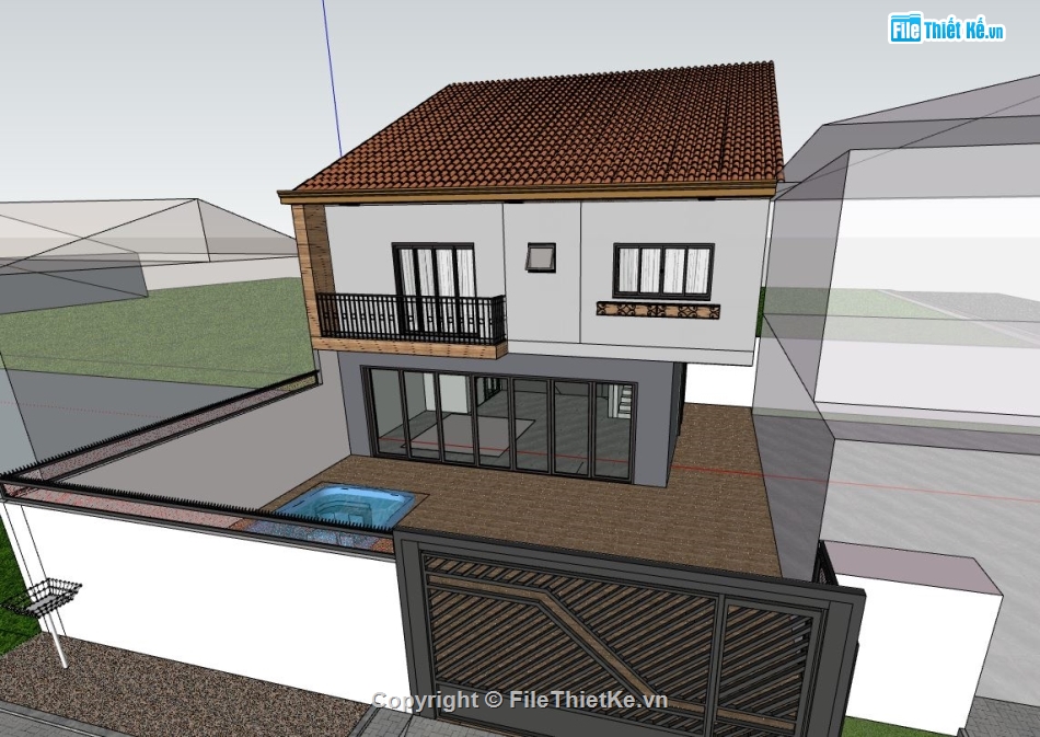 biệt thự 2 tầng,biệt thự sketchup,sketchup biệt thự hiện đại