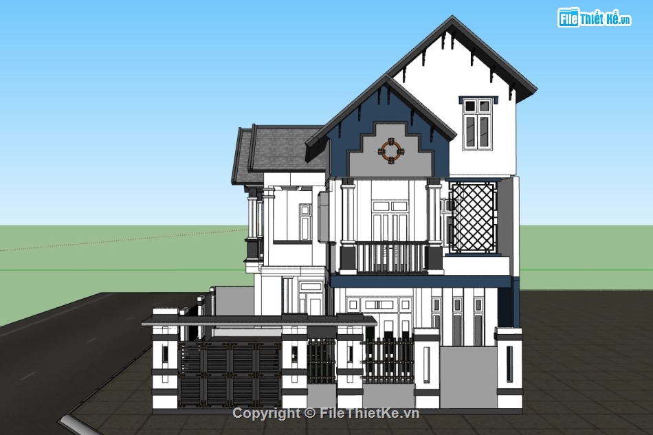 biệt thự 2 tầng,biệt thự sketchup,model su biệt thự 2 tầng,phối cảnh biệt thự 2 tầng