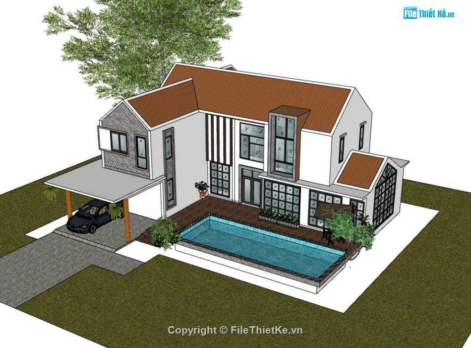 biệt thự 2 tầng,biệt thự sketchup,sketchup biệt thự,File sketchup biệt thự 2 tầng,sketchup biệt thự 2 tầng