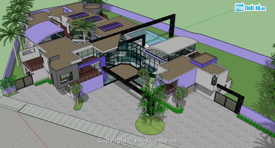 biệt thự đẹp 2,biệt thự đẹp 2 tầng,File sketchup biệt thự 2 tầng,sketchup biệt thự