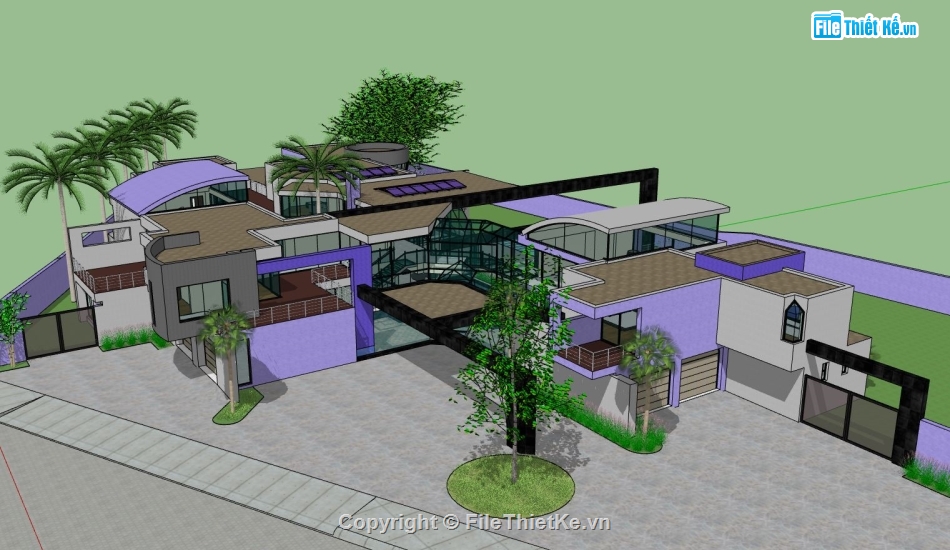 biệt thự đẹp 2,biệt thự đẹp 2 tầng,File sketchup biệt thự 2 tầng,sketchup biệt thự