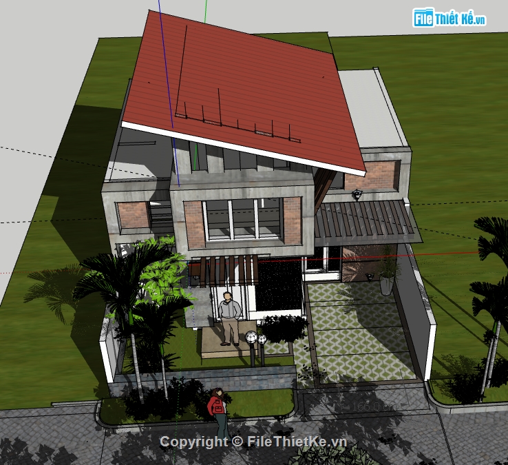 3s su biệt thự 2 tầng mái chéo,file sketchup biệt thự 2 tầng,dựng 3d su nhà biệt thự 2 tầng