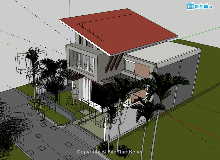 3s su biệt thự 2 tầng mái chéo,file sketchup biệt thự 2 tầng,dựng 3d su nhà biệt thự 2 tầng