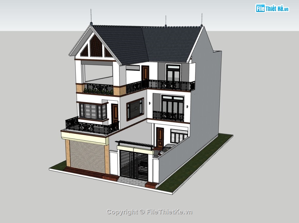 biệt thự 3 tầng,biệt thự sketchup,biệt thự 3 tầng phối cảnh su