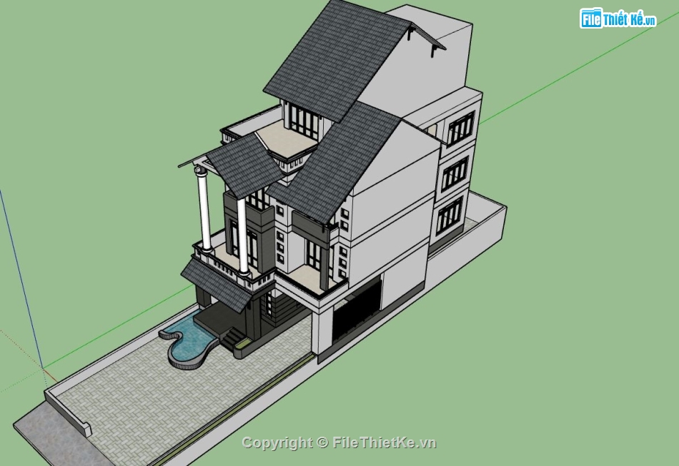 biệt thự 3 tầng,biệt thự sketchup,phối cảnh biệt thự 3 tầng