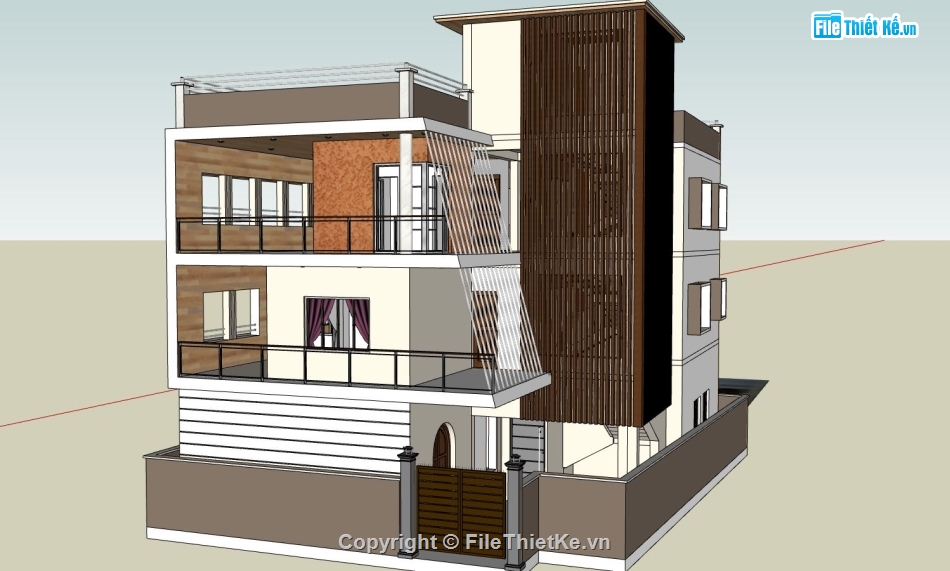 biệt thự 3 tầng,file sketchup biệt thự 3 tầng,biệt thự hiện đại