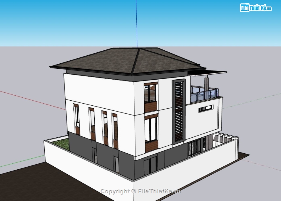 biệt thự 3 tầng,sketchup biệt thự 3 tầng,phối cảnh biệt thự