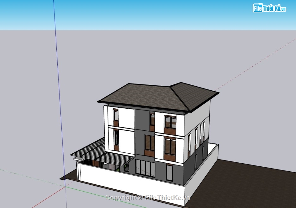 biệt thự 3 tầng,sketchup biệt thự 3 tầng,phối cảnh biệt thự