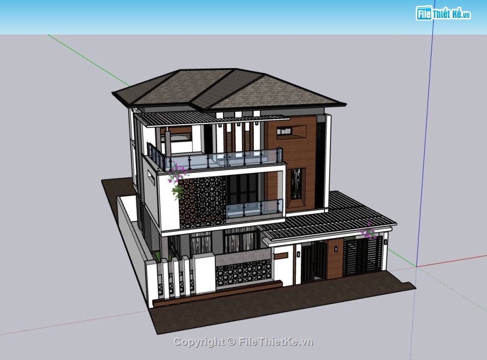 biệt thự 3 tầng,sketchup biệt thự 3 tầng,phối cảnh biệt thự