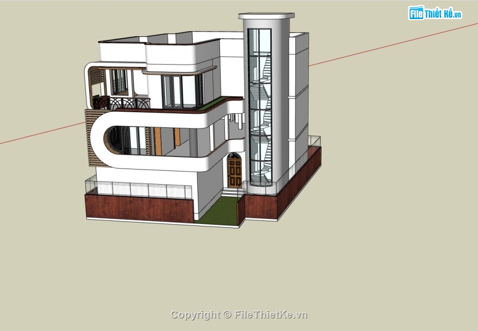 biệt thự 3 tầng,file sketchup biệt thự 3 tầng,phối cảnh biệt thự