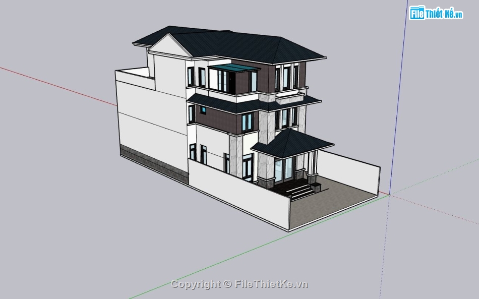 biệt thự 3 tầng,sketchup biệt thự 3 tầng,ngoại thất biệt thự