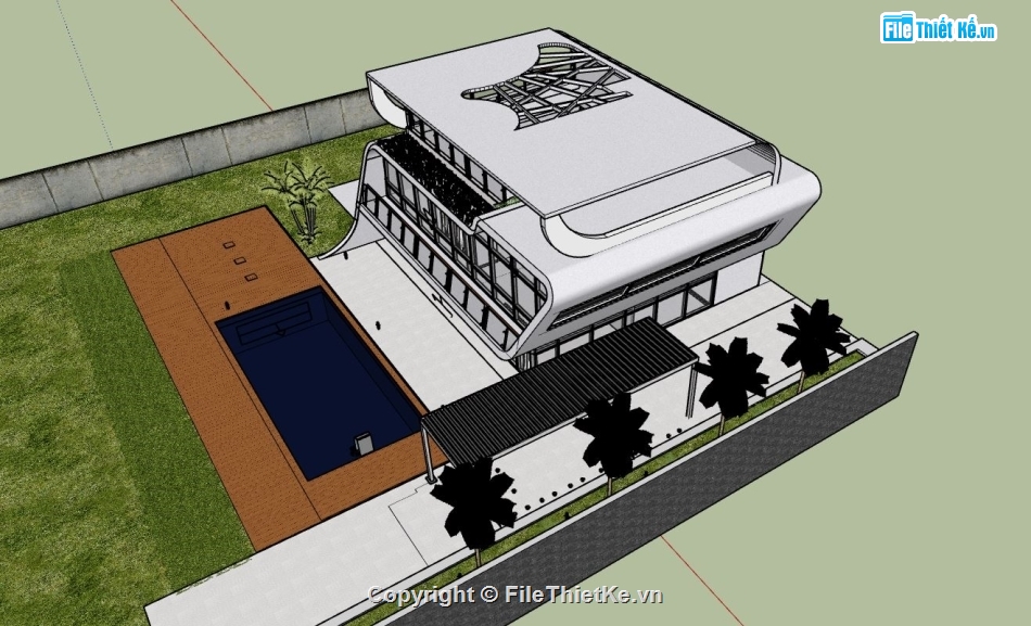 biệt thự 3 tầng,biệt thự sketchup,model su biệt thự 2 tầng