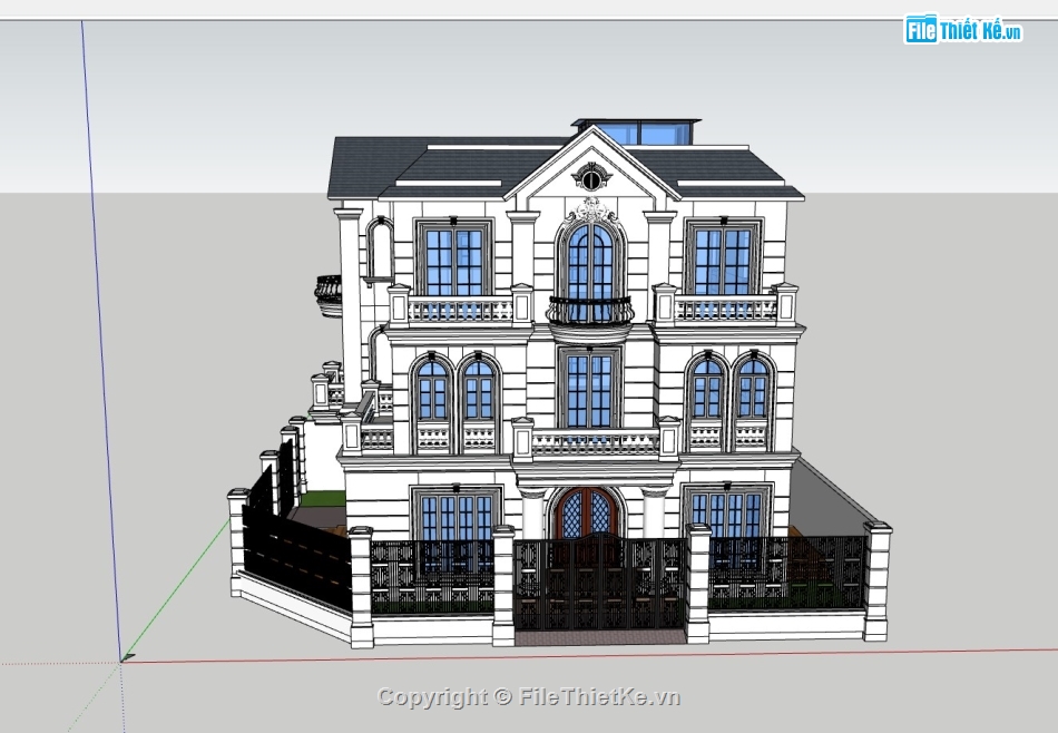 biệt thự 3 tầng,biệt thự 3 tầng tân cổ điển,sketchup biệt thự,sketchup biệt thự 3 tầng