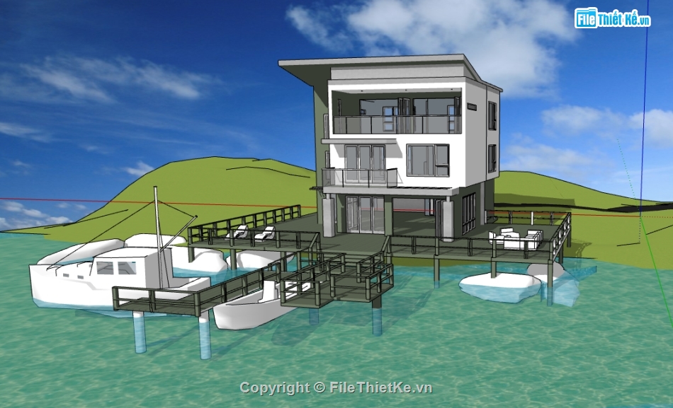 biệt thự bờ biển 2 tầng file su,file sketchup biệt thự bờ biển,biệt thự bờ biển dựng model su