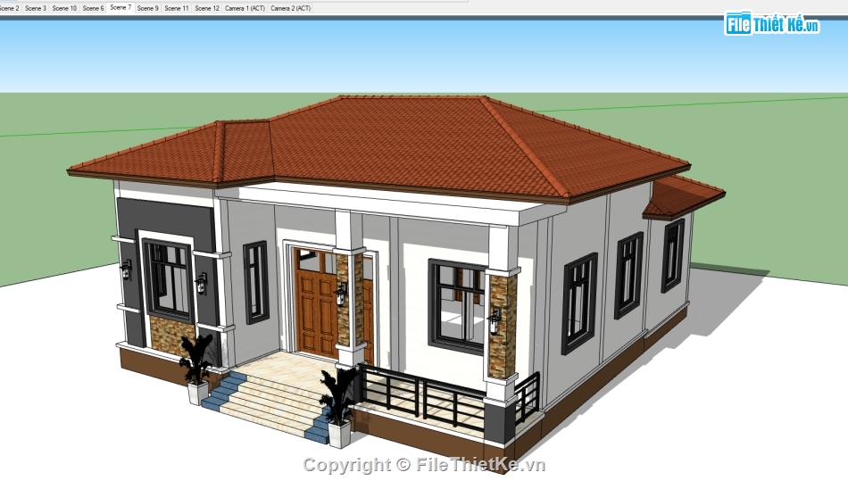 biệt thự 1 tầng sketchup,biệt thự 1 tầng su,thiết kế biệt thự 1 tầng,biệt thự sketchup