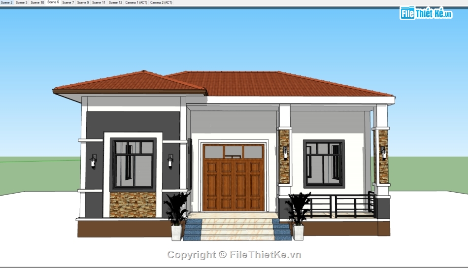 biệt thự 1 tầng sketchup,biệt thự 1 tầng su,thiết kế biệt thự 1 tầng,biệt thự sketchup