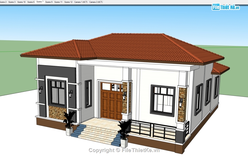 biệt thự 1 tầng sketchup,biệt thự 1 tầng su,thiết kế biệt thự 1 tầng,biệt thự sketchup