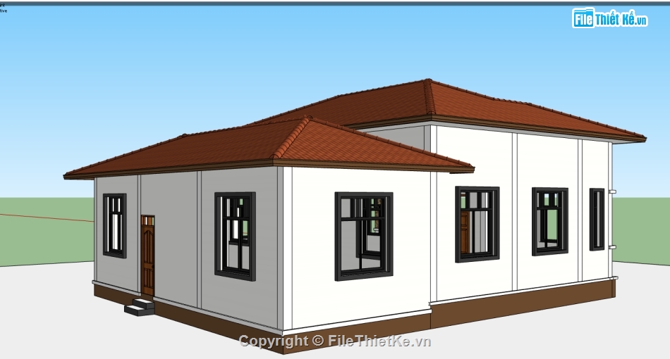 biệt thự 1 tầng sketchup,biệt thự 1 tầng su,thiết kế biệt thự 1 tầng,biệt thự sketchup