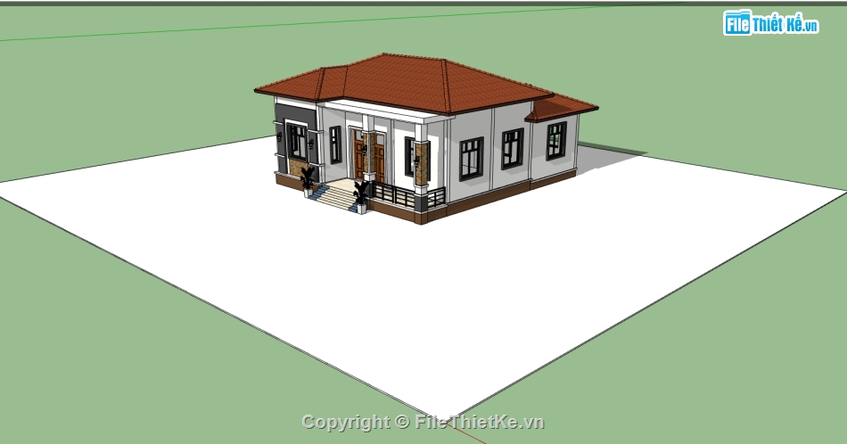 biệt thự 1 tầng sketchup,biệt thự 1 tầng su,thiết kế biệt thự 1 tầng,biệt thự sketchup