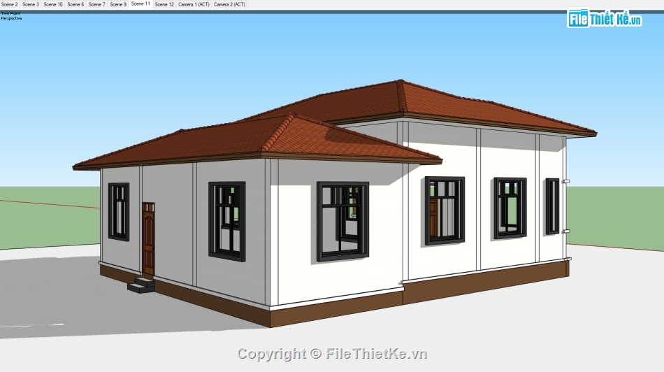 biệt thự 1 tầng sketchup,biệt thự 1 tầng su,thiết kế biệt thự 1 tầng,biệt thự sketchup