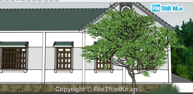 Biệt thự 3 tầng 1 mái,Biệt thự vườn 1 tầng,Nhà mái thái 1 tầng,sketchup biệt thự,su biệt thự mái thái 1 tầng