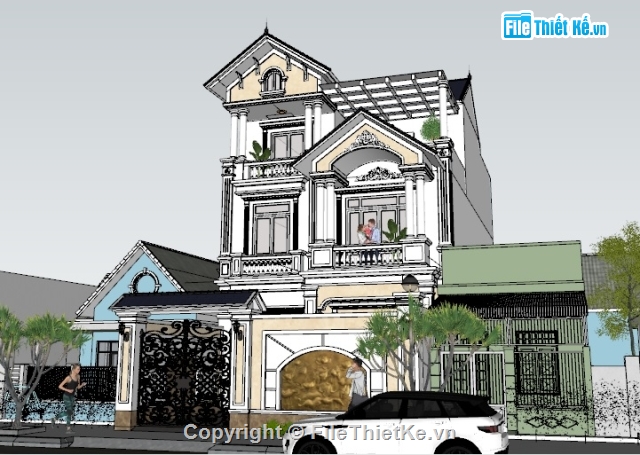 File sketchup biệt thự phố,File sketchup nhà phố 3 tầng,File sketchup biệt thự,file 3d nhà phố 3 tầng,Biệt thự phố 3 tầng