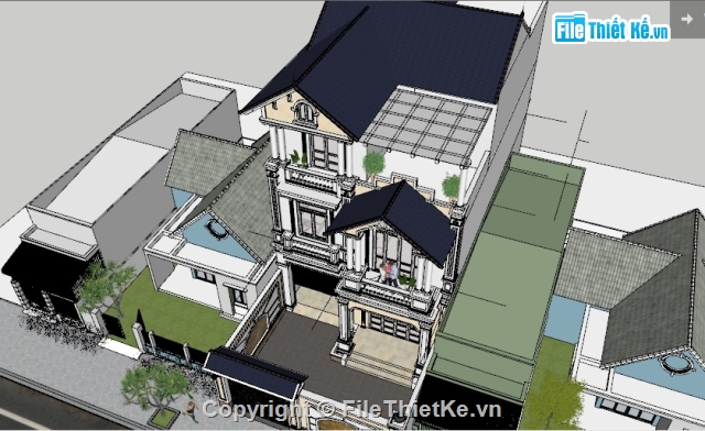 File sketchup biệt thự phố,File sketchup nhà phố 3 tầng,File sketchup biệt thự,file 3d nhà phố 3 tầng,Biệt thự phố 3 tầng