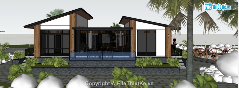 Sketchup sân vườn,Sketchup biệt thự sân vườn,Sketchup biệt thự hiện đại