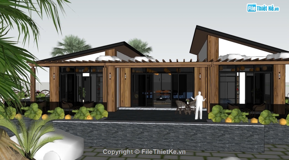 Sketchup sân vườn,Sketchup biệt thự sân vườn,Sketchup biệt thự hiện đại