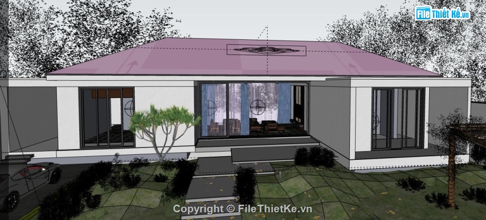 Biệt thự vườn 21x16m,Model su Biệt thự vườn,File sketchup Biệt thự vườn,Sketchup Biệt thự vườn