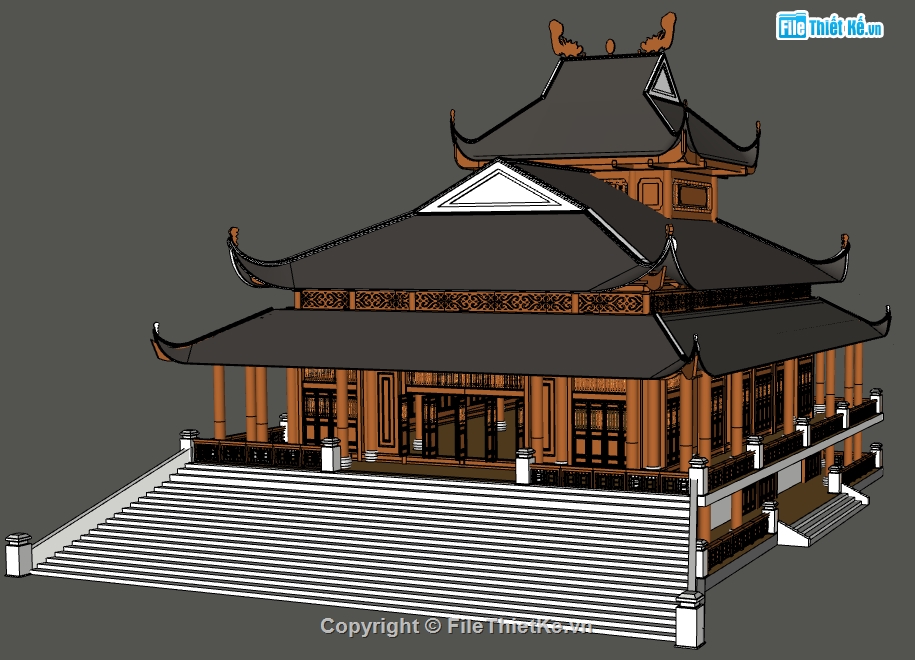 file sketchup dựng mẫu chùa cổ,mẫu chùa 3 mái file 3d su,model su dựng bao cảnh chùa