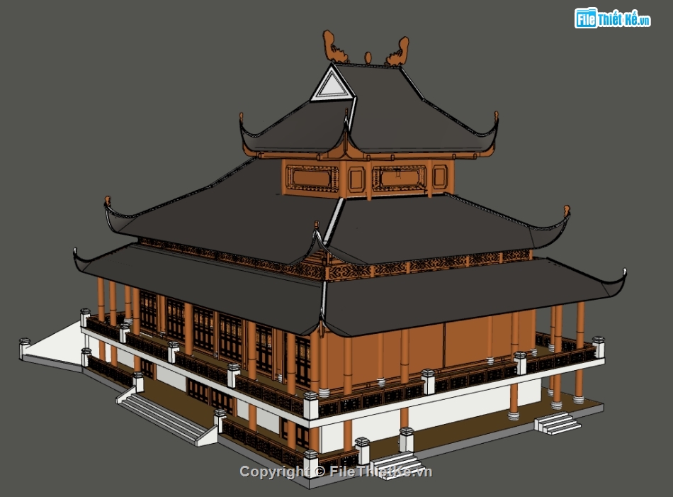 file sketchup dựng mẫu chùa cổ,mẫu chùa 3 mái file 3d su,model su dựng bao cảnh chùa