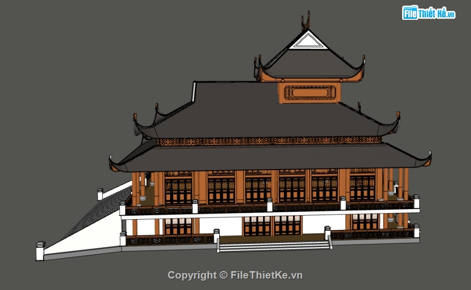 file sketchup dựng mẫu chùa cổ,mẫu chùa 3 mái file 3d su,model su dựng bao cảnh chùa