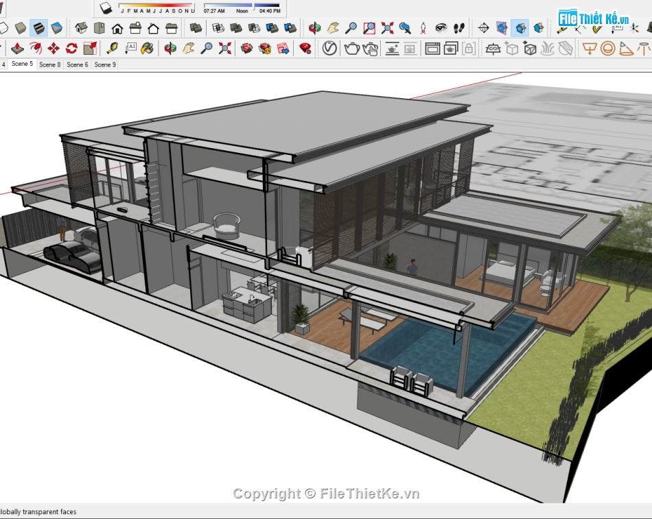 Biệt thự 2 tầng su,sketchup biệt thự 2 tầng 16x18m,mẫu biệt thự 2 tầng sketchup,File su biệt thự hiện đại 2 tầng