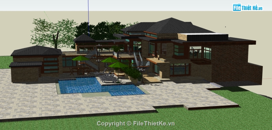 file sketchup biệt thự 2 tầng,dựng 3d su biệt thự mái nhật,biệt thự nghỉ dưỡng file sketchup